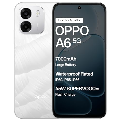 Oppo A6 5G (Ice White, 6GB RAM,256GB Storage) with No Cost EMI/Additional Exchange Offers