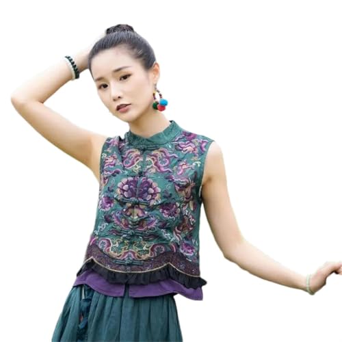 Chalecos Cheongsam chinos de mujer ropa étnica sin mangas de algodón y lino casual