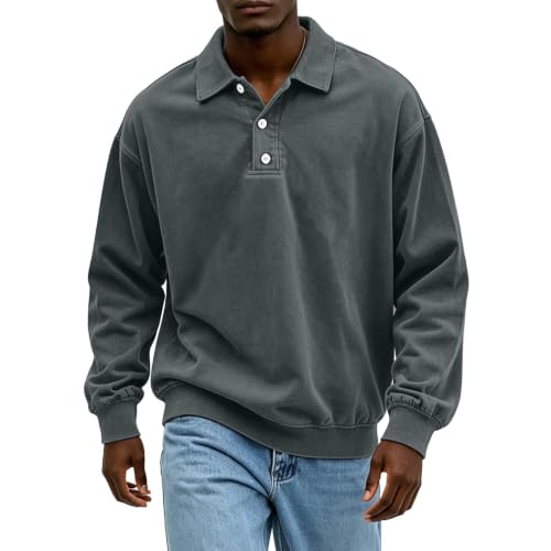 Washed Polo Shirts for Men Big and Tall Long Sleeve Tshirts Casual Pullover - image 2
