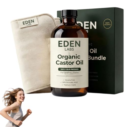 EDEN LABS Organic Castor Oil Kit Castor Oil Wrap with Organic Castor Oil Reusable Cotton Castor Oil Pack for Abdomen Waist and Relaxation Routine (1 PC)