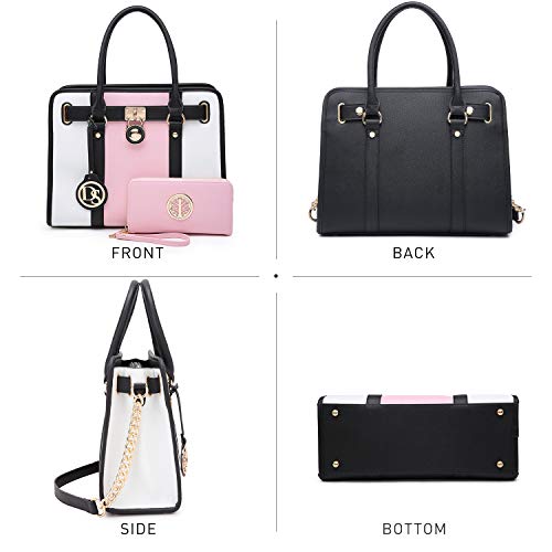 Dasein-Two-Tone-Satchel-Handbags-Purses-for-Women-Vegan-Leather-Shoulder-Bags-Large-Tote-Bag-with-Matching-WalletChain-Strap