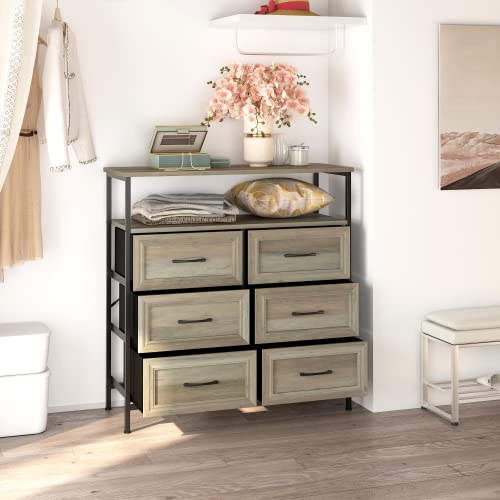 Hoseoka Upgrade 6 Drawer Dresser For Bedroom, Rustic Wood Dresser With Shelves, Closet Storage Dresser, Chest Of Drawers, Woden Clothes Dresser Organizers #TOP1