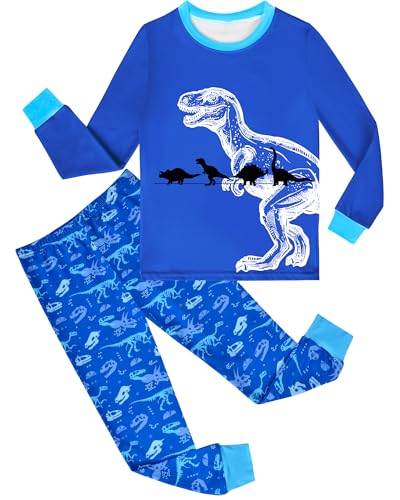 2 Piece Boys Pajamas Blue Dinosaur Kids Long Sleeve Top and Pants Pajamas Pjs Sleepwear Set for Toddler Little Boys 3t 4t