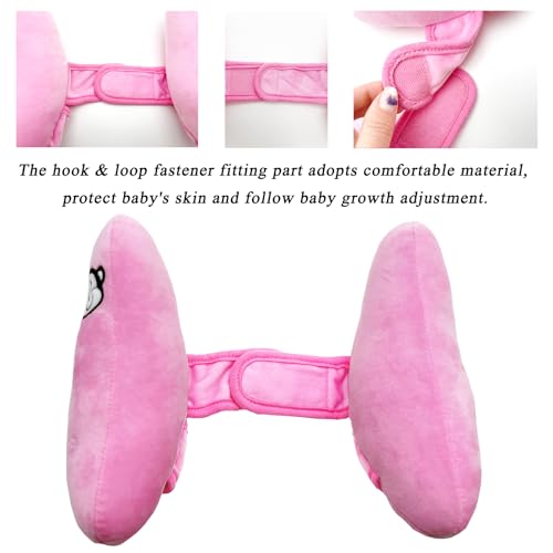 StoHua Adjustable Travel Pillow for Toddler, Portable Head Support for Car Seats for Newborn, Banana Stroller Headrest Pillow for Baby, Headrest Head Protection Pillow, Pink - Thumbnail 7