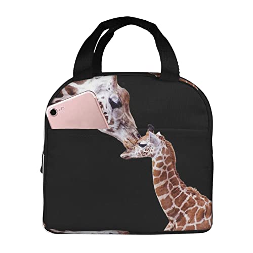 XVBCDFG Bolsa de almuerzo para madre y jirafa pequeña para oficina al aire libre, papel de aluminio portátil, aislamiento grueso y bolsa Bento para mantener