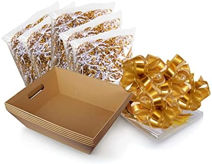 [5 Pk] 8x10” Small Basket for Gifts Empty, Basket Bags, Gold Pull Bows, Crinkle Cut Paper Shred Filler| Gift Basket Kit| Wine Basket Gift Set| Christmas, Easter| Gift to Impress-Upper Midland Products