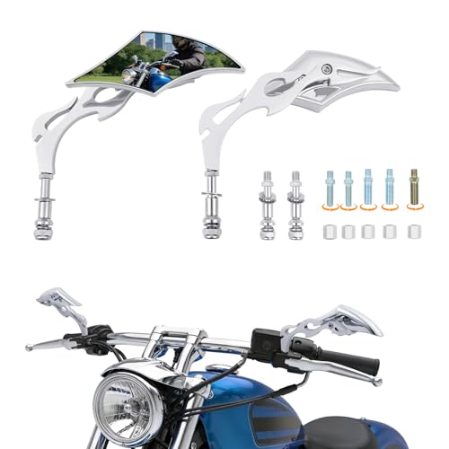 Image of DREAMIZER Motorcycle Mirrors Compatible with Harley- 8MM 10MM Universal Flame Mirror for V Rod Night Softail Rod Breakout Sportster 48 883 1200 Street Electra Glide Road Glide, Chrome
