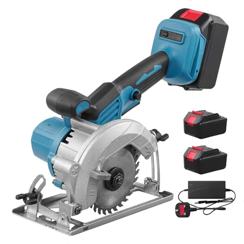 Sierra Circular sin Cable, 6700RPM Sierra Circular Eléctrica con 2 x 2.0Ah Batería de Litio y Cargador, 0-45° Ángulo Ajustable, 40mm Maxi Profundidad de Corte, para Cortar,Esmerilar Pulir