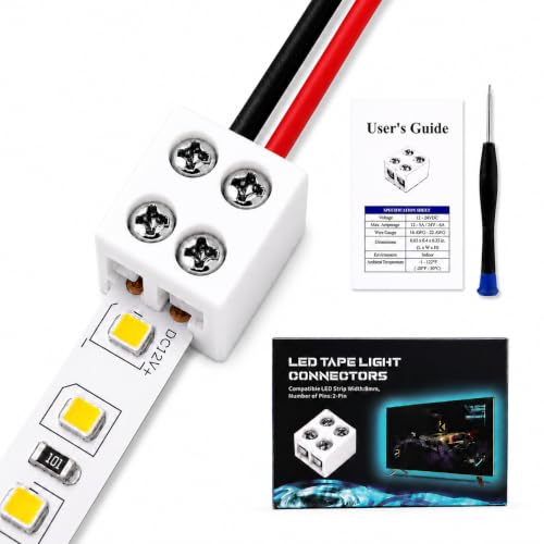 SIOKUY 20 Pack 2 Pin 8mm LED Strip Connectors, Solderless Screw Terminal LED Light Strip Connectors...