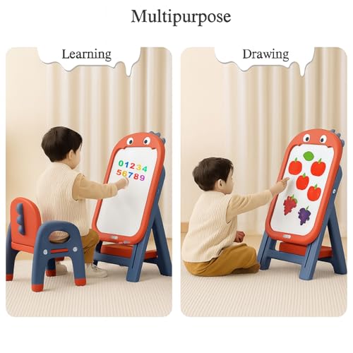Image of Little Olive Kids Chair and Drawing Board with Easel Plastic Activity Table | Multi Functional Art Station for Toddlers and Preschoolers | Red DIY Easy Assemble Furniture Set for Drawing and Writing