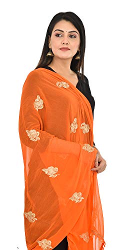 Image of YOUTHQUAKE Golden Patti Embroidered Work Chiffon Dupatta for Womens & Girls with Jaalar Lace