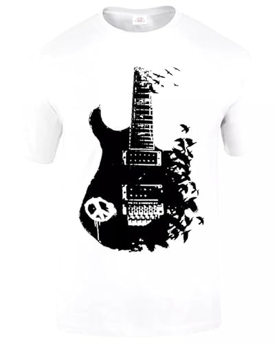 Band Guitar T Shirt Banksy Metal Peace Music Crow Goth Tattoo Tee Gift Top 2 Colour (XXL, White)