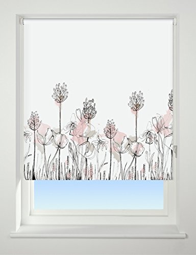 UNIVERSAL Floral Border Patterned Thermal Blackout Roller Blind, Pink, W120cm