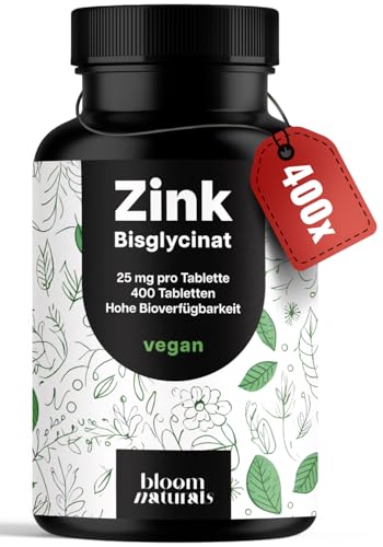 Zink Tabletten hochdosiert 25mg - 400 Tabletten hochdosiert mit Zink-Bisglycinat - Vegan und produziert in Deutschland - Laborgeprüft Zink Tabletten hochdosiert 25mg - 400 Tabletten hochdosiert mit Zink-Bisglycinat - Vegan und produziert in Deutschland - Laborgeprüft