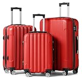 Karl home Luggage Set of 3 Hardside Carry on Suitcase Sets with Spinner Wheels & TSA lock, Portable Lightweight ABS Luggages for Travel, Business - Red (20/24/28)
