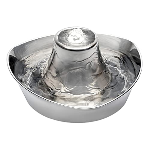 PetSafe Seaside Stainless Cat & Dog Fountain - 2 Water Filters & 1 Pump Included - Tower Creates Soothing Flow for Pets…