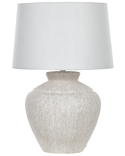 Beliani Lampada da tavolo tradizionale con base in ceramica paralume in tessuto bianco crema soggiorno