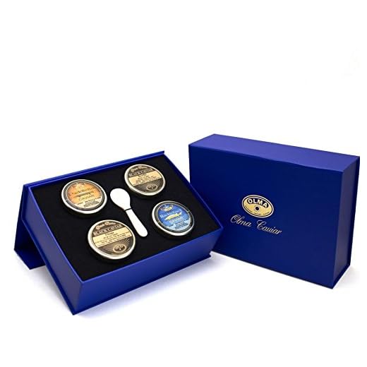 OLMA Four Seasons Black Caviar Gift Box - Includes 4 oz of Domestic Fish Roe - Bowfin, Piluga, Paddlefish & Hackleback Sturgeon - Mother of Pearl Serving Spoon - Overnight Delivery