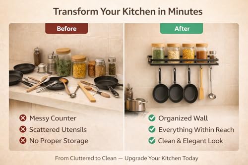 Image of Wall Mounted Spice Rack Organizer Hanging Spice Seasoning Rack bathroom Shelf Holder with 5 utensils hanging hooks Organizer Storage for Kitchen Cabinet (set of 1)