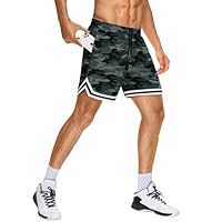 JWM Shorts masculinos longos de basquete com bolsos com zíper – 28 cm malha atlética academia treino esportivo short esportivo secagem rápida leve, Camuflagem, GG