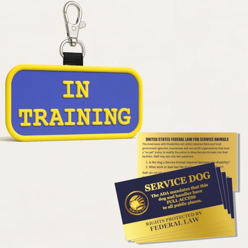 Service Dog in Training Identification Patch Tag | Clips on Service Dog Vest, Harness, Collar, Leash or Carrier | Includes FiveFederal Law Handout Cards