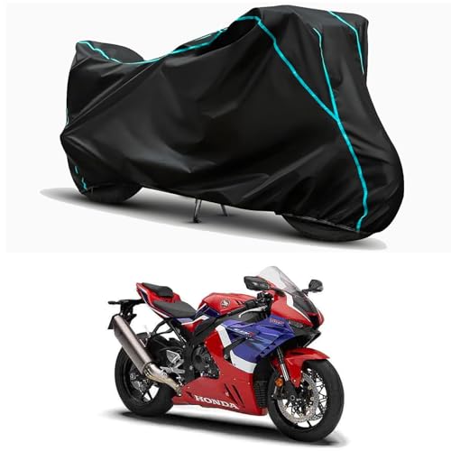 Image of Waterproof Bike Body Cover Compatible for | Honda CBR1000RR-R BS6 | Taffeta Fabric, Sky Piping Design, Bottom Elastic Fit | Dustproof, Sun UV & Rain Protection for All Weather.