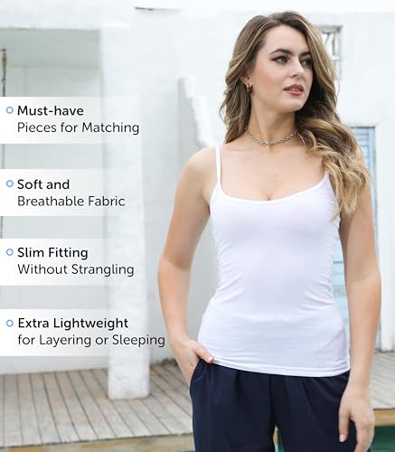 Image of Comfneat Women's 4-Pack Slim-Fit Camisoles Cotton Adjustable Spaghetti Strap Top Underwear