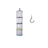 4 Tier Storage Organizer,43 1/2 x12 Inch Hanging Mesh Storage Basket with 2 Inch Screw-in Hooks,Folding Basket for Toys or Store Gloves,Shawls, Hats and Mittens, Attaches Easily to Any Rod (Grey)