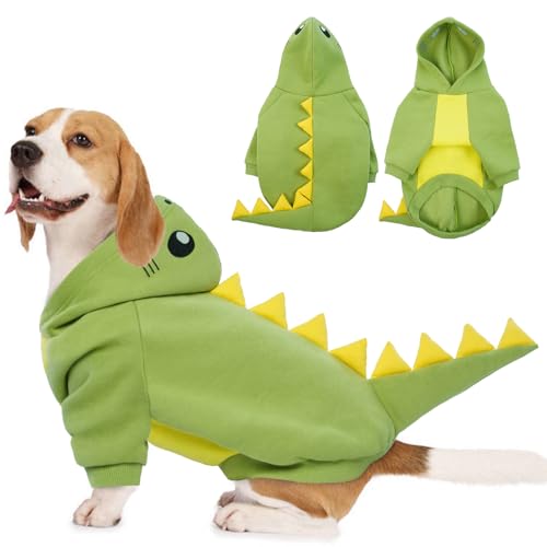 Lelepet Dinosaur Costume Large Dog Halloween Costume, Warm Fleece Dog Hoodie for Large Dogs, Adorable Pet Holiday Coat, French Bulldog, Beagle, Labrador, Dachshund, Greyhound, Pitbull, Green
