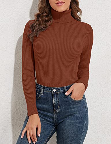 Image of PrettyGuide Women's Ribbed Turtleneck Long Sleeve Sweater Tops