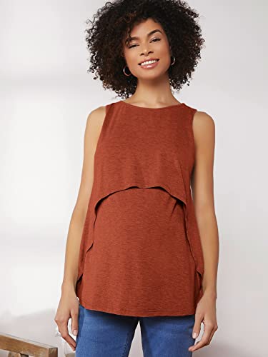 Makemechic Women's Maternity Tank Top Casual Summer Sleeveless Nursing Shirts For Breastfeeding Rust Brown Xl #TOP3