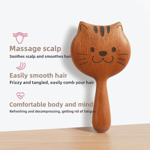 Image of Wood Therapy Massage Tools for Belly Fat and Scalp, Wooden Meridian Body Brush for Cellulite Removal, Hair Growth Scalp Massager Comb, Lymphatic Drainage Wooden Head and Body Massager (Cat)
