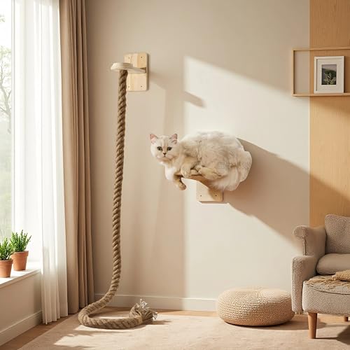 Rascador para gato montado en pared con cuerda resistente miniatura 1