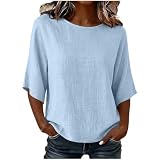 Linen Clothing for Women Women's Cotton Linen Tops Round Neck 3/4 Sleeve Tunic Shirts Casual Loose Fit Blouses Summer Lightweight Tees