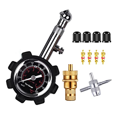 LESANGBAIHUODIAN Calibrador de presión de neumáticos 0-100 PSI y Deflator de neumáticos 4PCS Núcleos de válvulas, medidor de presión al aire alto Ajuste for neumáticos for automóviles y camiones