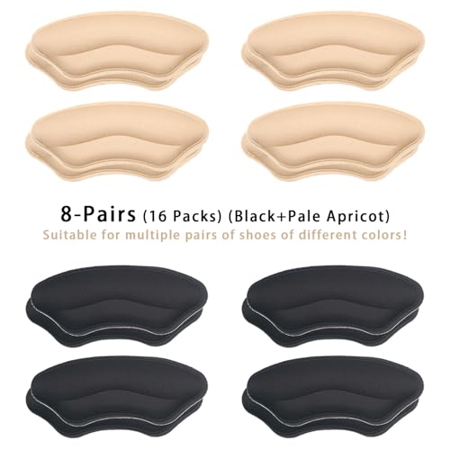 Image of 8-Pairs Heel Grips Liner Cushions Inserts for Loose Shoes, Heel Pads Snugs for Shoe Too Big Men Women, Filler Improved Shoe Fit and Comfort (16 Packs) (Black+Pale Apricot)