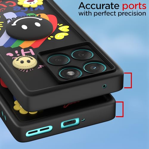 Image of Pikkme Back Cover for Motorola Moto Edge 60 5G / Moto Edge 60 Fusion 5G | Soft Silicone| Cute Rainbow Smile & 3D Cartoon Flower Design | Shockproof Raised Camera Protection Bumper Case (Black)