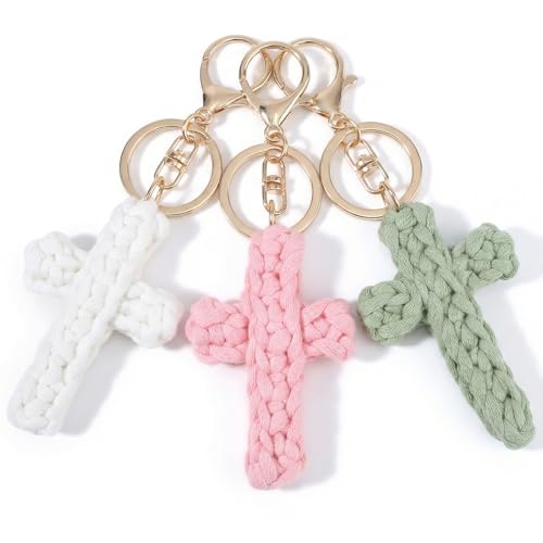 BESARME 3 Pack Cross Keychains, Christian White Pink Green Colors