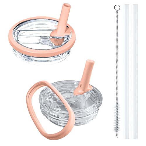 Image of 2 Pack Stanley Leak Proof Lid, with Flip Straw Lid, Stanley Cup Accessories, Stanley Lids Replacement for Stanley Quencher H2.0 40 oz Tumbler (Only), BPA Free (Peach Color)
