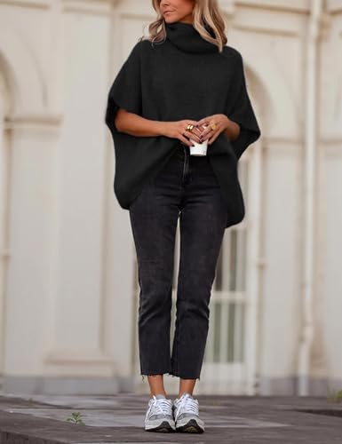 Image of Ynhonra Womens Turtleneck Sweater Oversized Chunky Batwing Sleeve Short Tops | Dolman Pullover