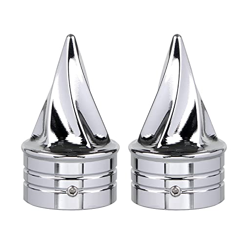 YDLMT 2 Pcs Left & Right Chrome Spike Twisted Front Axle Cap Nut Covers for Harley Touring Road King Electra Street Glide Dyna Super Glide Low Rider FXD 2000-2006