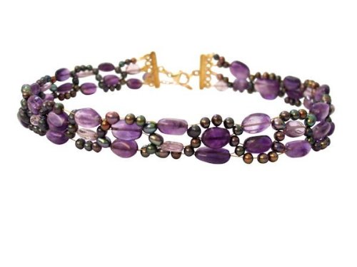 Preisvergleich Produktbild G&S Amethyst- und Perlencollier vergoldet Perlen Collier BRISANT