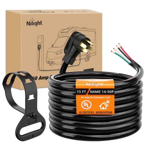 Image of Nilight 50 Amp 15FT RV EV Replacement Cord 4 Prong Extension Cable