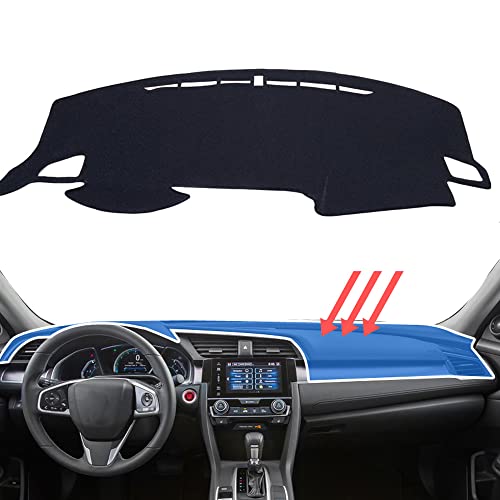 Kakash Custom Interior Accessories for Honda 10th Civic 2016 2017 2018 2019 2020 2021 Dashboard Cover Mat Dash Covers Reduces Glare Eliminates Cracking Protector Sunshade No Glare(Black edge)