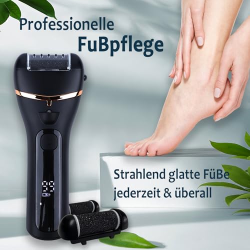Elektrischer Fußraspel mit 3 Rollen, 16-in-1-Set, professionelles Pediküre-Set, Hornhautentfernung, 3 Geschwindigkeitsstufen, Fußraspel, wasserdicht, tragbar, 1200 mAh, wiederaufladbar (schwarz)