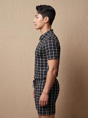 Image of Men's Printed Zip Polo Neck T-Shirt with Half Short Pant Co-ord Set Fabric, Stylish Printed Design, Comfortable Regular Fit
