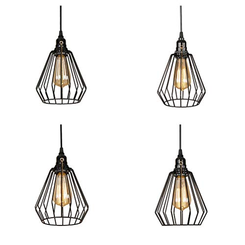 EFINEHOME 1 Light Hanging Swag Lamp with Plug in 15 Ft Cord On/Off Switch with Pull Chain- Black Industrial Vintage Cage Pendant Light (Lampshade Umbrella) - Thumbnail 7