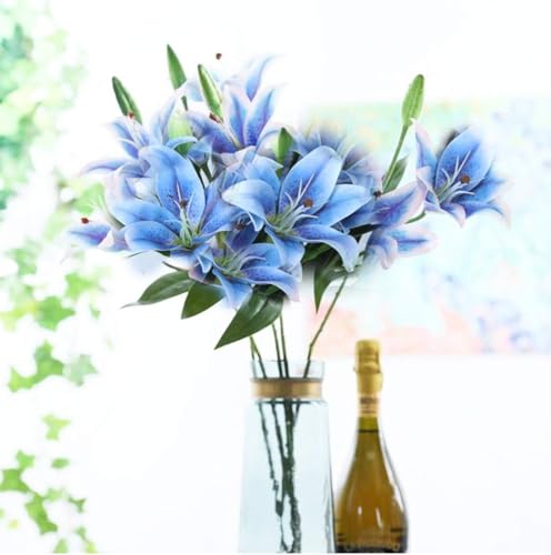 Image of VRB Dec 1 Pcs (3 Head) Lily Artificial Flowers Bunch Foam Flowers Sticks,Lily Artificial Flowers for Home Decor,Bedroom, Living Room, Table, Balcony, Office, Wedding, Pooja (Blue Color)