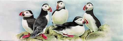 Old Tupton Ware Wall Hanging Art Tile (10 x 30 cm) - Puffins