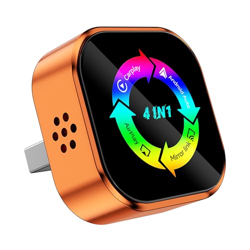 Adaptateur sans fil CarPlay 4 en 1, boîtier compact au design orange élégant pour auto